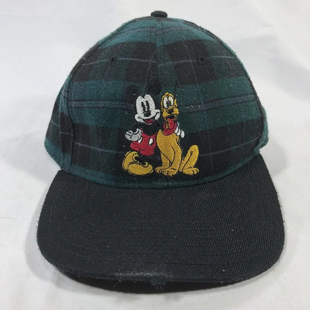 Mickey Mouse Goody Snapback Plaid Hat Cap Green Disney Adjustable One Size Fits